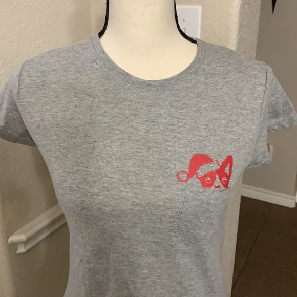 Laugh Out Loud Always Gray Santa cat in pocket t-shirt - Picture 6 of 14